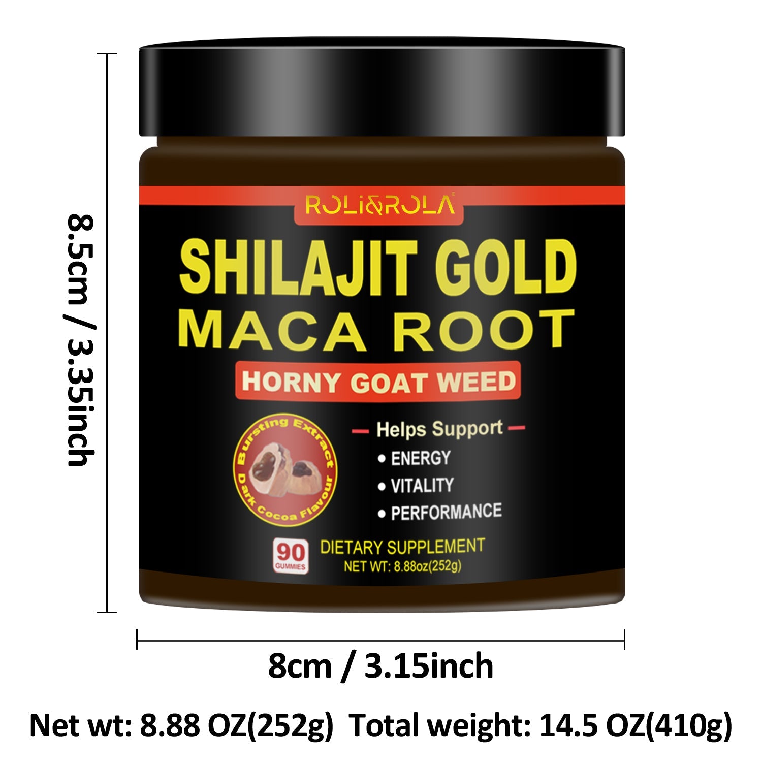 ROLI&ROLA Shilajit Maca Horny Goat Weed Sandwich  Vegan Gummies.Hot Cocoa Flavor.90 Count.