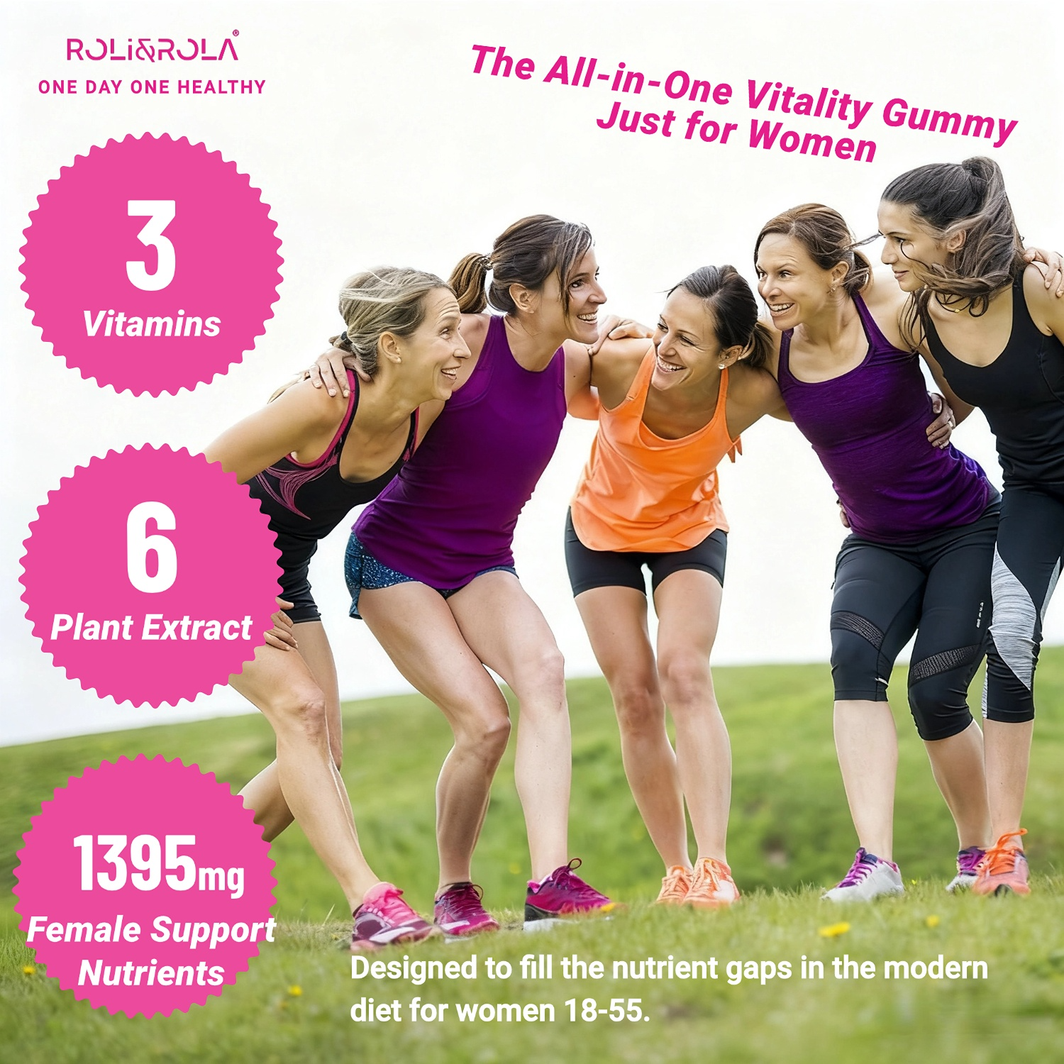 ROLI&ROLA Women's Daily Vitality Sandwich Vegan Gummies. Cranberry Flavor 60 Count.