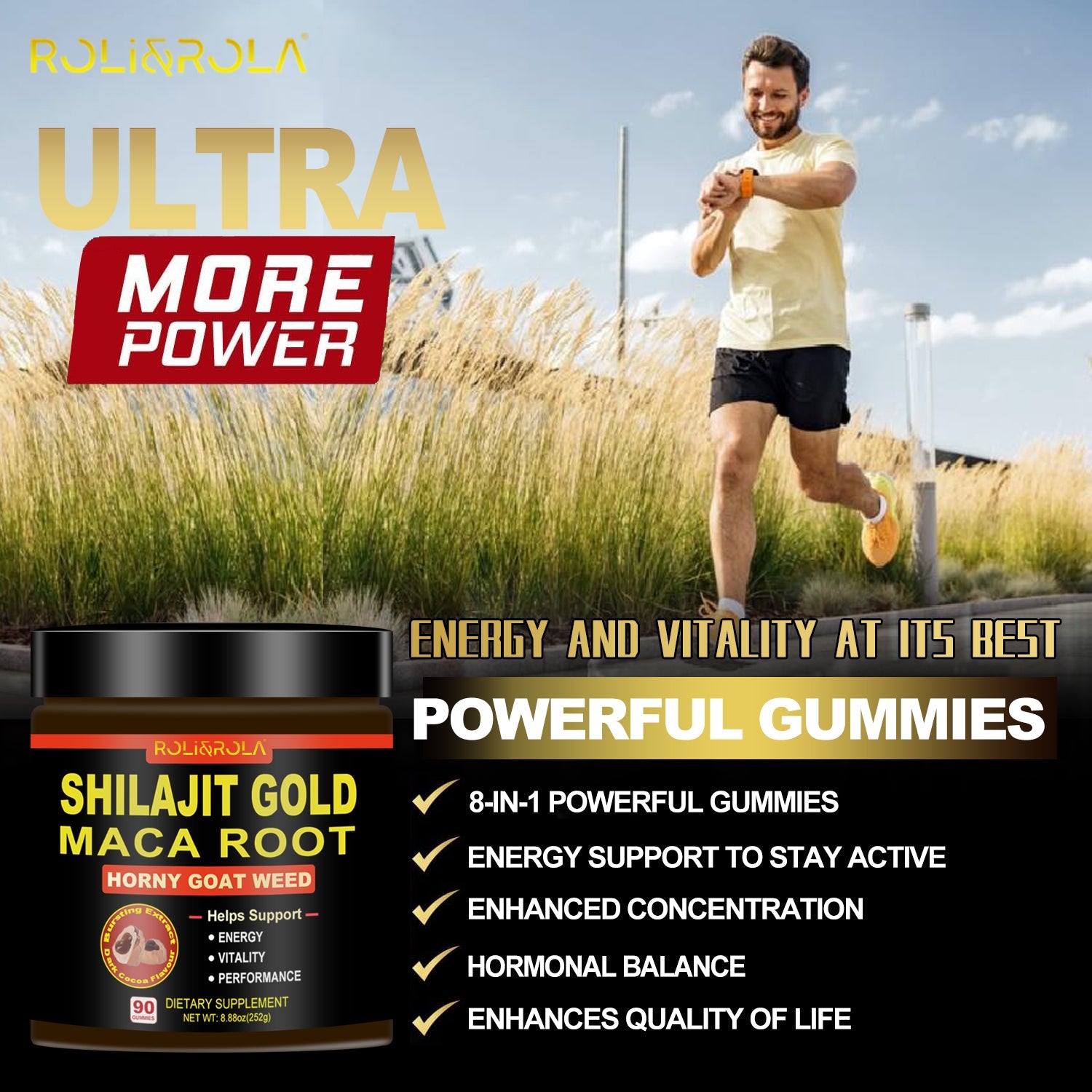 ROLI&ROLA Shilajit Maca Horny Goat Weed Sandwich  Vegan Gummies.Hot Cocoa Flavor.90 Count.