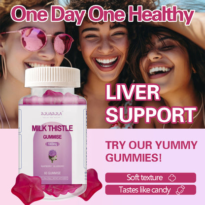 ROLI&ROLA Sugar-Free Milk Thistle Gummies Liver Cleanse, Detox & Cell Repair Cardo,Raspberry and Blueberry Flavored,2/4 Bottles*60 Gummies