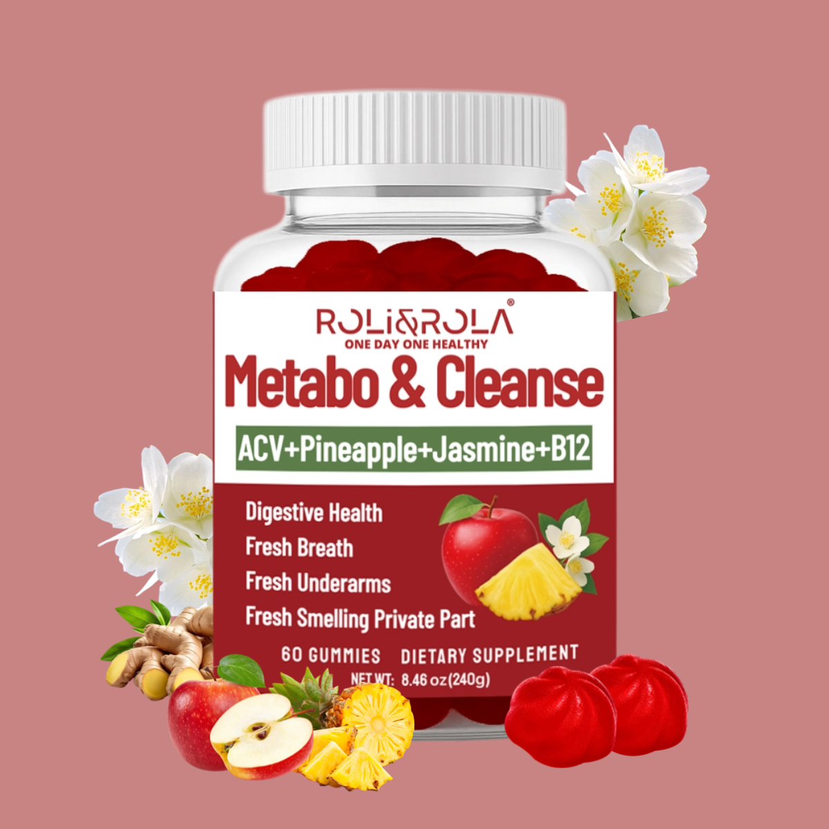 ROLI&ROLA New ACV Metabo & Cleanse Vitamins Vegan Gummies packaging 60 count vegan supplement