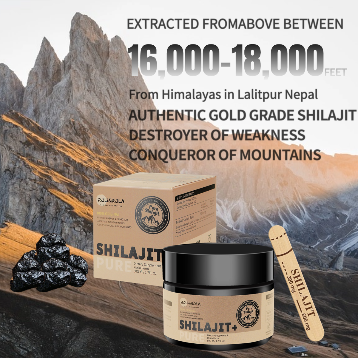ROLI&ROLA Gold Grade 500mg Pure Himalayan Organic Shilajit Resin.50g/1.76oz