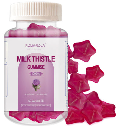 ROLI&ROLA Sugar-Free Milk Thistle Gummies Liver Cleanse, Detox & Cell Repair Cardo,Raspberry and Blueberry Flavored,2/4 Bottles*60 Gummies