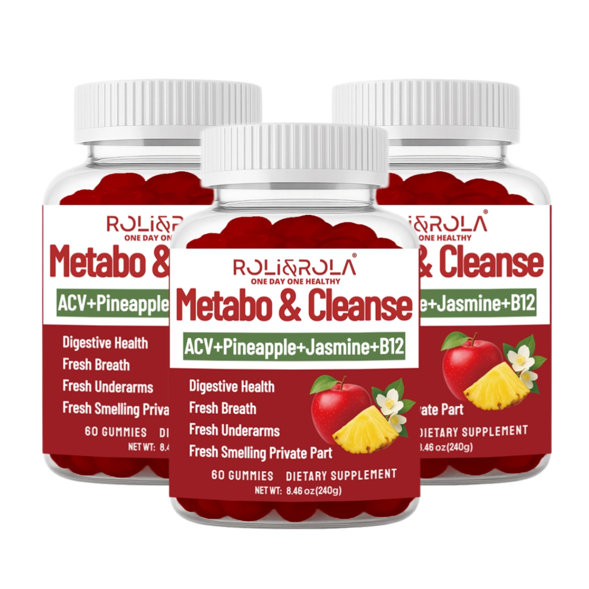 ROLI&ROLA New ACV Metabo & Cleanse Vitamins Vegan Gummies. Health Gut and Body Fresh.60 Count