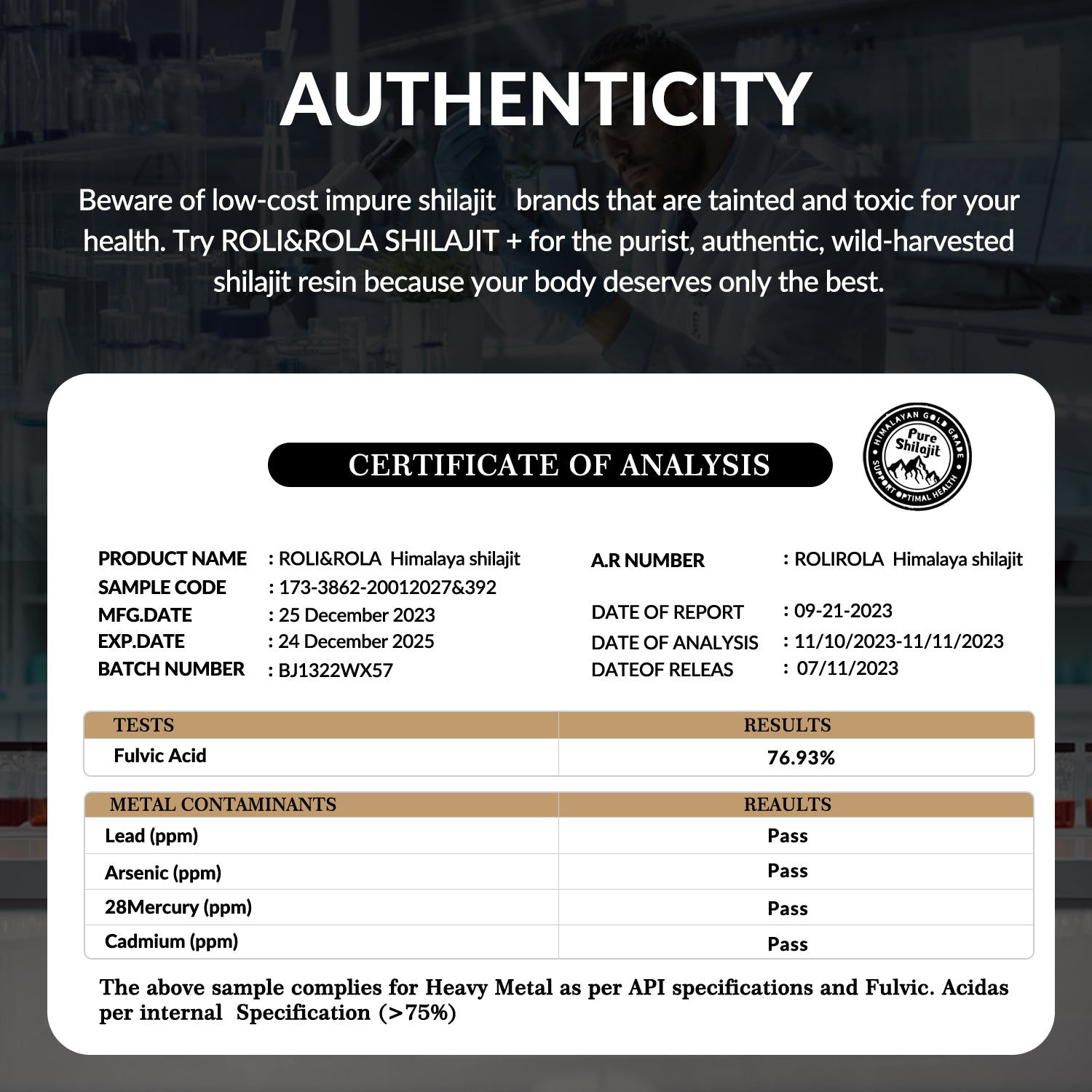 ROLI&ROLA Gold Grade 500mg Pure Himalayan Organic Shilajit Resin.50g/1.76oz