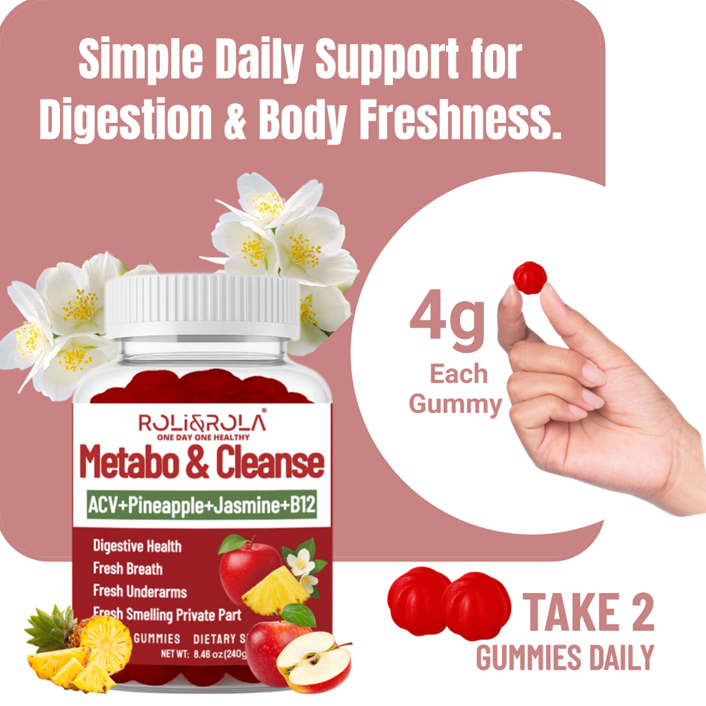 ROLI&ROLA New ACV Metabo & Cleanse Vitamins Vegan Gummies supplement facts and nutrition label