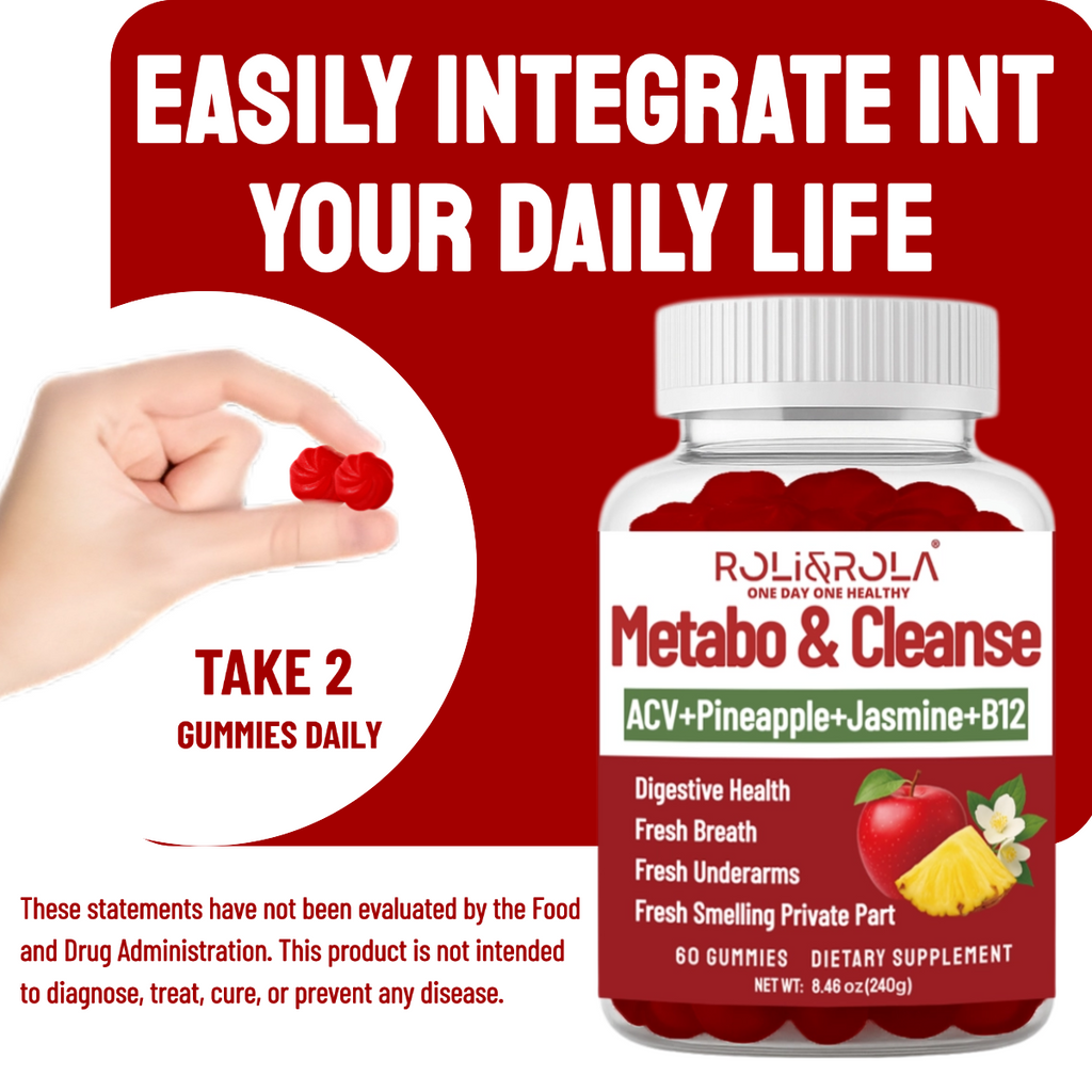 ROLI&ROLA New ACV Metabo & Cleanse Vitamins Vegan Gummies. Health Gut and Body Fresh.60 Count