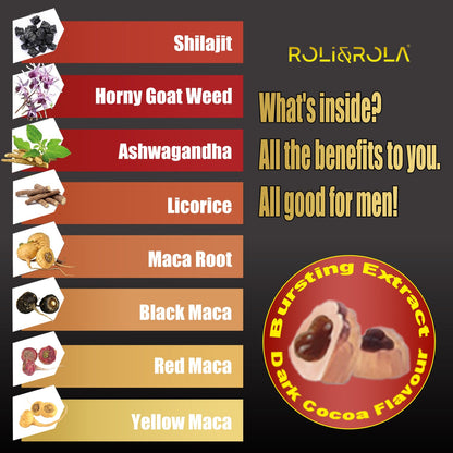 ROLI&ROLA Pure Himalayan Shilajit Gold Filled Gummies | With Maca Root,Horny Goat Weed & other herbs| Sugar Free | 90 Gummies Hot Cocoa Flavor