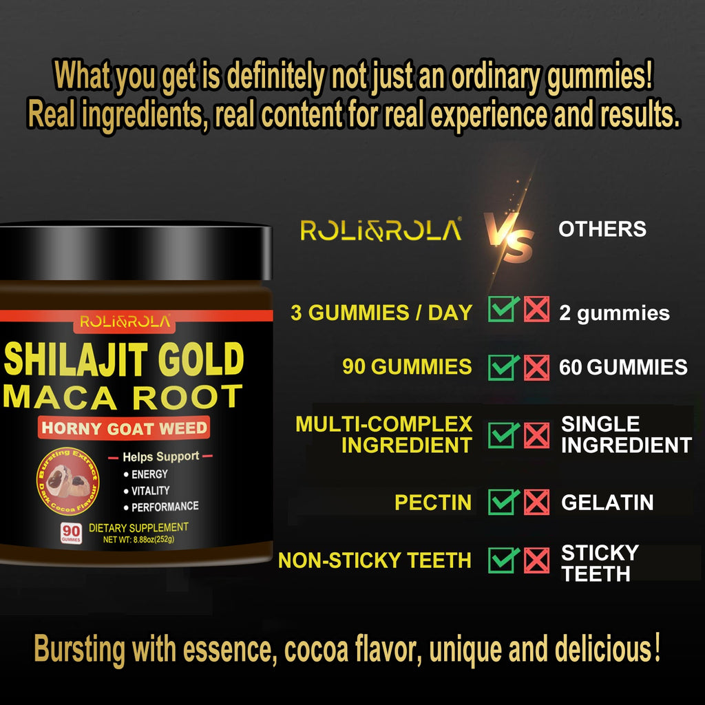ROLI&ROLA Shilajit Maca Horny Goat Weed Sandwich  Vegan Gummies.Hot Cocoa Flavor.90 Count.