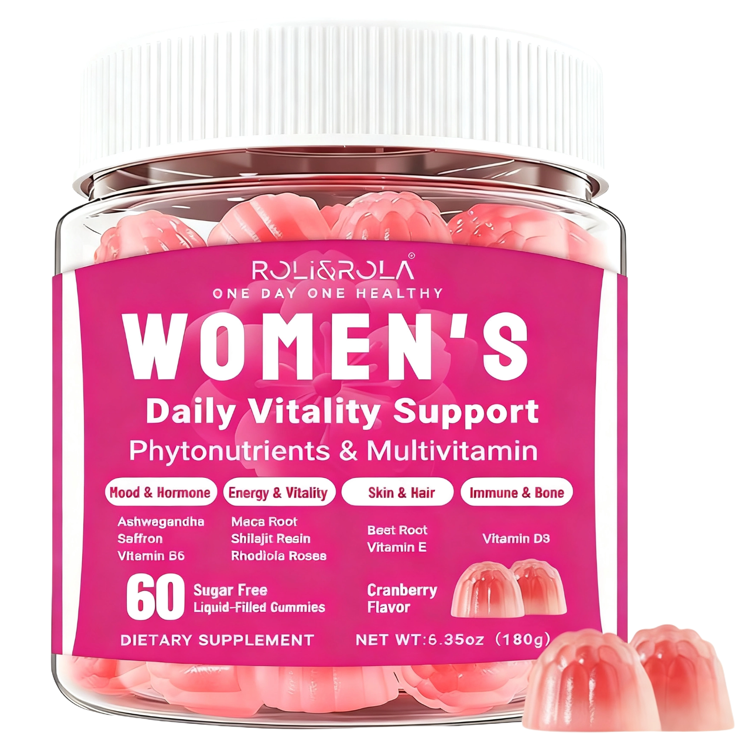 ROLI&ROLA Women's Daily Vitality Sandwich Vegan Gummies. Cranberry Flavor 60 Count.